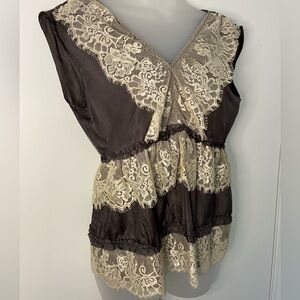 Sundance Chantilly Lace Gray Silk Tank Blouse Size Small